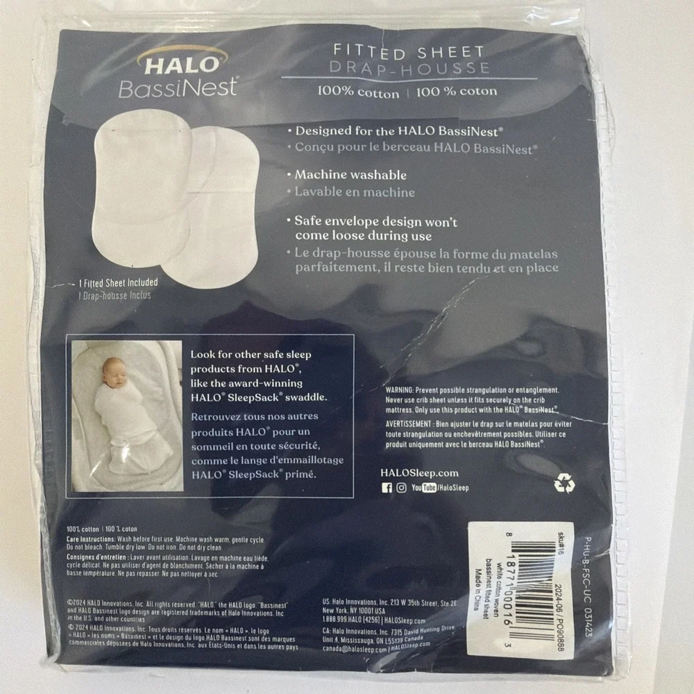 Halo Bassinest 100% Cotton Fitted Sheet for Swivel /Glide Sleeper New White